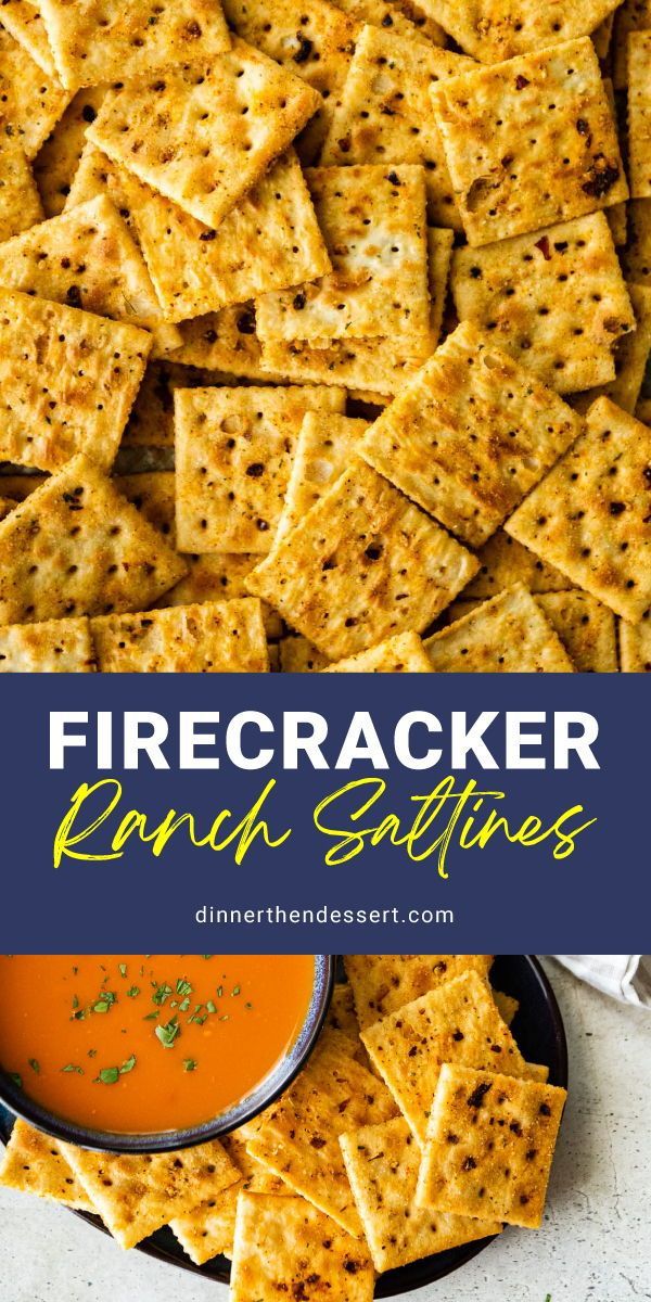 firecrackerr ranch saltine crackers on a plate with dipping sauce in the middle