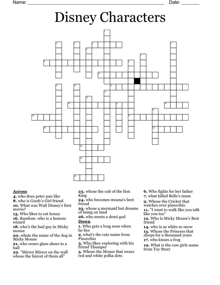 the disney character crossword is shown in this printable word search for adults and children