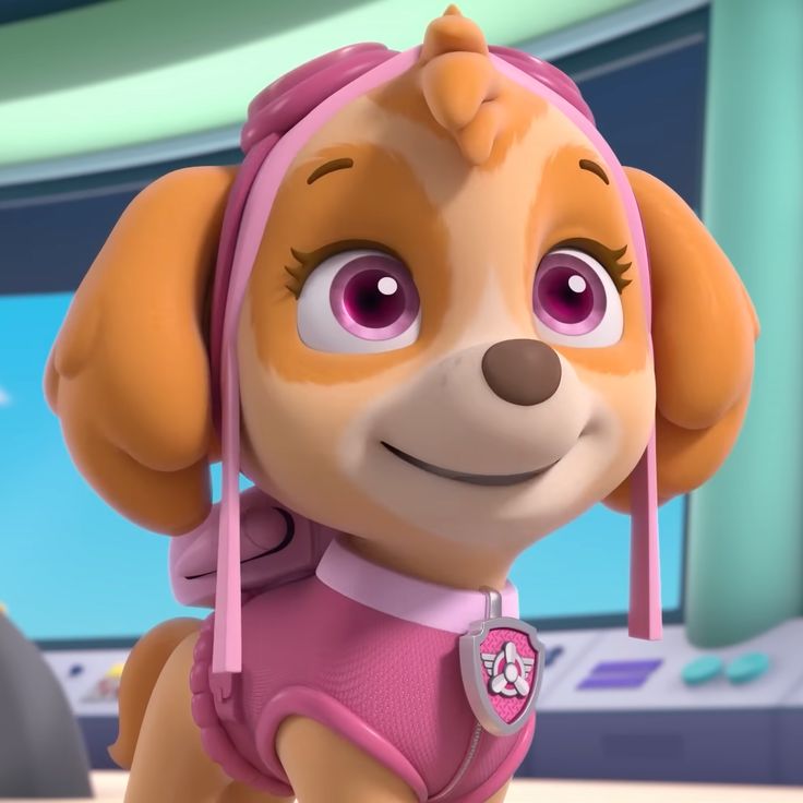 a cartoon dog wearing a pink outfit