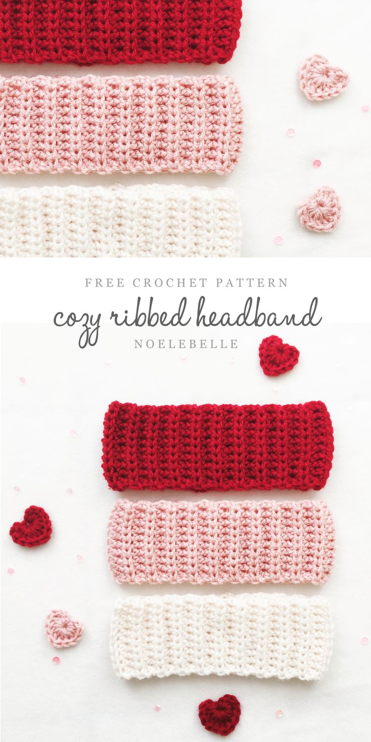 crocheted headbands with hearts on them