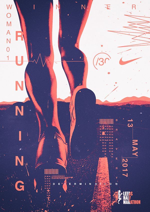 an advertisement for nike running is shown in red and blue colors with the image of a woman's legs