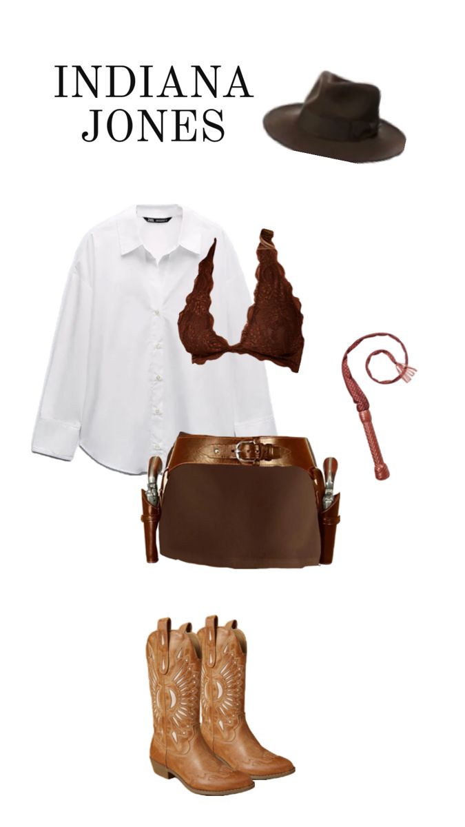 the indiana jones outfit is shown in brown and white