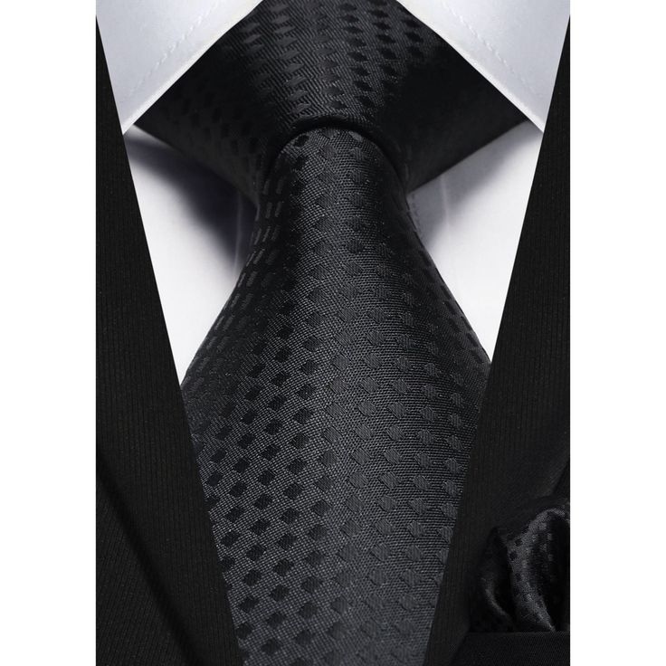 Soft & Durable Tie closure Ties : 3.4" wide x 59" long (8.6 x 150cm); Pocket Square : 12" x 12" (31*31cm) Material: Silk Blend + Polyester Occasions for business/party/dating/wedding etc. Gifts as thanksgiving/Xmas/valentine's day/birthday etc. Packaging includes: 1X Necktie; 1X Handkerchief; 1X Gift Box Classic Black Pocket Square, Black Standard Tie For Office, Black Tie For Black Tie Events, Black Neckwear With Ties For Business, Elegant Black Neckwear With Inside Ties, Classic Black Office Ties, Black Ties For Office, Classic Black Pocket Square For Business, Elegant Black Pocket Square For Business