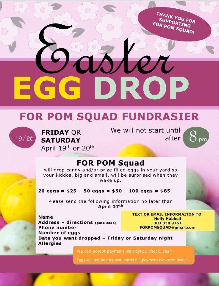 an easter egg drop flyer with eggs in the background