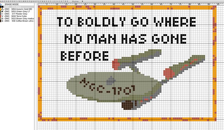 a cross stitch pattern with the words to boldy go where no man has gone before