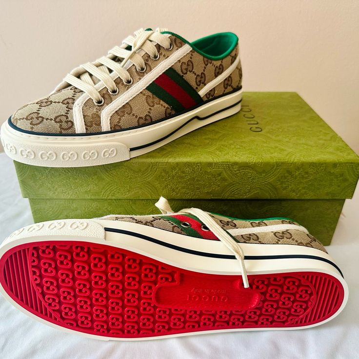 Brand New Gucci Sneakers. I Love Them For Myself, But They Run A Bit Large About 1/2 Size Large. They Are Super Comfortable And Gorgeous! Comes With Box And Individual Dust Bags For Each Shoe. Check Online For The Current Price. No Low Ball Offers Will Be Accepted. Gucci High-top Sneakers With Logo Print, Gucci Custom Casual Sneakers With Logo Print, Gucci Casual Custom Sneakers With Logo Print, Casual Gucci Custom Sneakers With Logo Print, Brown Gucci Sneakers For Streetwear, Casual Gucci Sneakers With Logo Print, Gucci Custom Low-top Sneakers With Logo Print, Gucci High-top Sneakers With Vulcanized Sole, Gucci High-top Sneakers With Red Sole