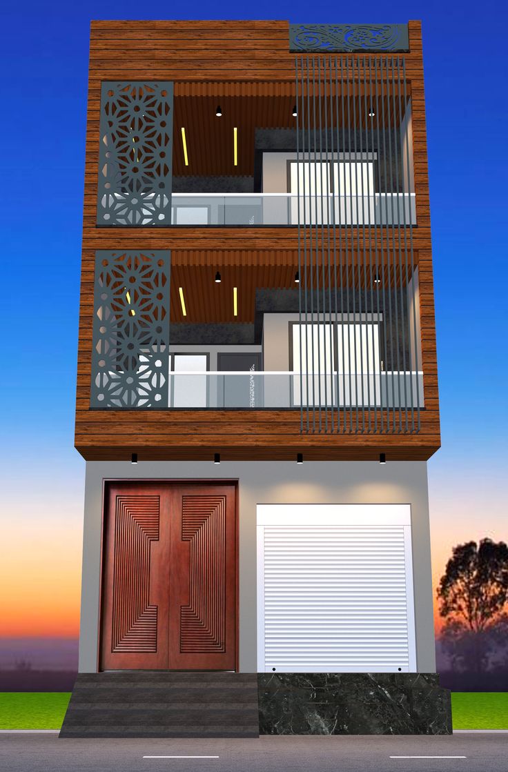 an artist's rendering of a two story house with balconies on the second floor