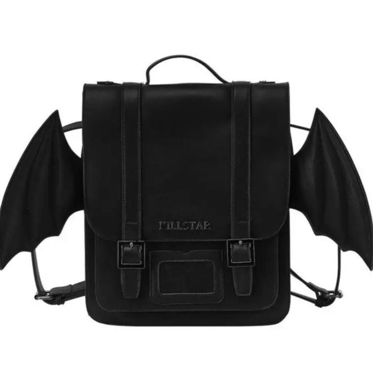 Killstar Draven Bat Wing Satchel Backpack In Good Condition Black Satchel Leather Backpack For Students, Black Leather Satchel Backpack For Students, Black Shoulder Satchel For Back To School, Black Crossbody Satchel For Students, Black Travel Backpack With Case Included, Black Travel Backpack With Case, Black Satchel With Adjustable Strap For Back To School, Back To School Black Satchel With Adjustable Strap, Bat Bag