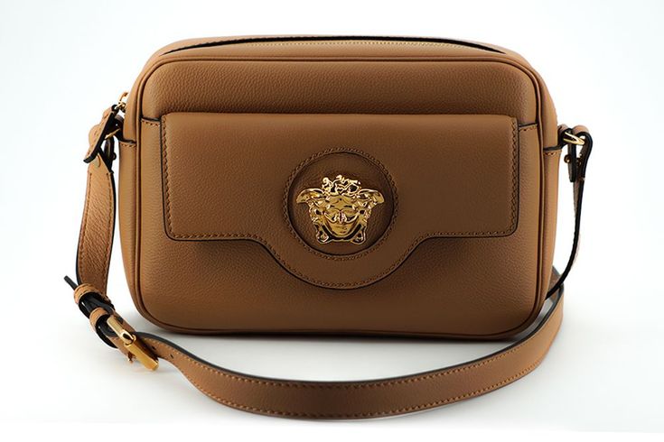 Versace Elegant Brown Leather Camera Case Shoulder Women's Bag Versace Bag, Versace Bags, Brown Leather Shoulder Bag, Camera Case, Timeless Accessories, Brown Bags, Metal Hardware, Satchel Bags, Bottega Veneta