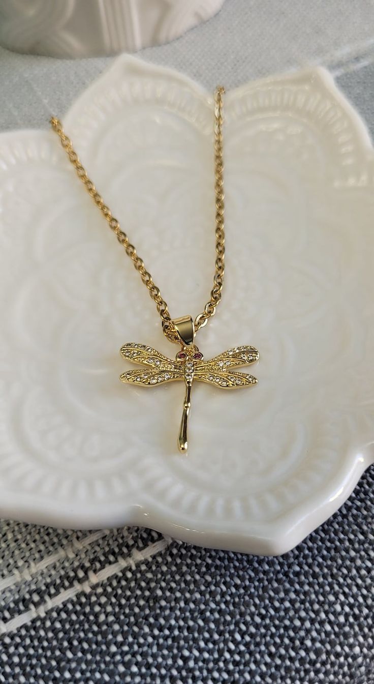 Dragonfly Necklace. 14k Gold Plated. Gift for Mom, Anniversary, Birthday, Christmas. Gift for Her. Bridesmaid Gift - Etsy Gold Jewelry With Lobster Clasp For Birthday, Gold Dragonfly Necklace For Gift, Elegant Gold Dragonfly Necklace, Yellow Gold Dragonfly Jewelry For Gifts, Yellow Gold Dragonfly Jewelry Gift, Elegant Gold Dragonfly Jewelry, Dragonfly Necklace, Etsy Bridesmaid Gifts, Christmas Gift For Her