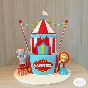 a circus themed birthday cake on a table