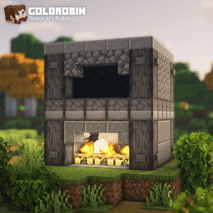 an image of a fire place in a minecraft house