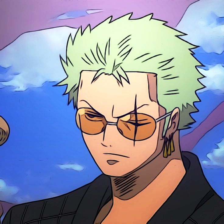 an anime character with green hair and glasses looking at something in the sky behind him