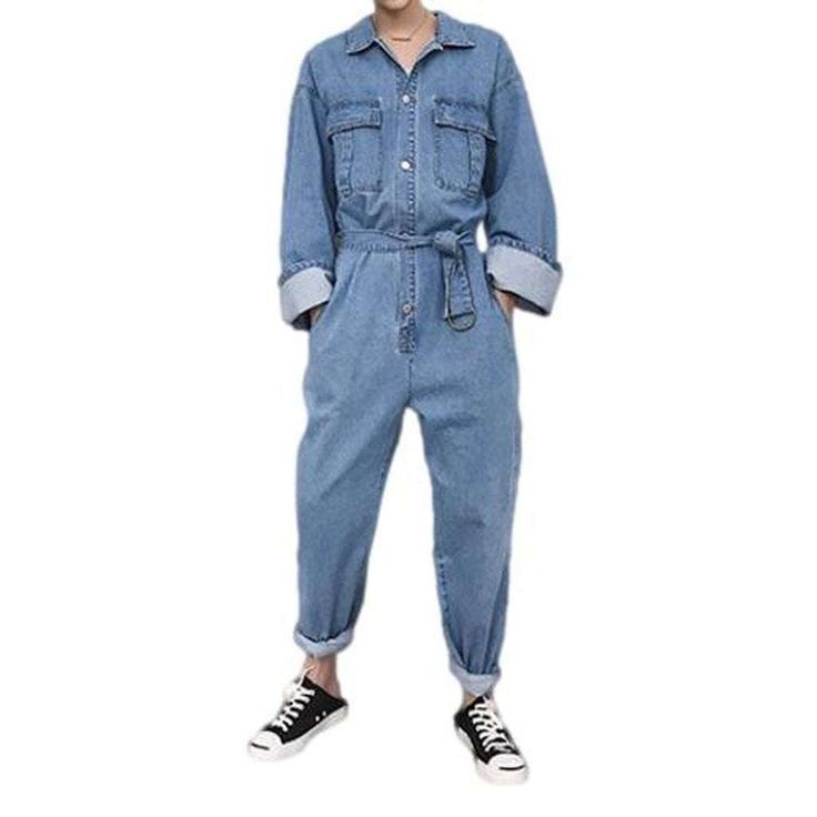 Introducing our 90s-style baggy denim overalls for men from the 2023 Spring-Summer Collection ââ‚?an iconic statement of style and comfort!Why You'll Love ThemThese denim overalls are designed for a perfect blend of fashion and nostalgia. With their light wash and edgy distressed pattern. they are perfect for the bold trendsetters who want to keep in style and make a statement. Crafted to hug your silhouette and ensure maximum comfort. they feature a resilient zipper and stylish button for that Jumpsuit For Men, Overalls For Men, 90s Mens, Style Clothes, Light Blue Denim, Denim Overalls, Jeans Jumpsuit, Denim Jumpsuit, Light Wash Denim