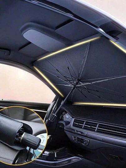 the inside of a car with an umbrella