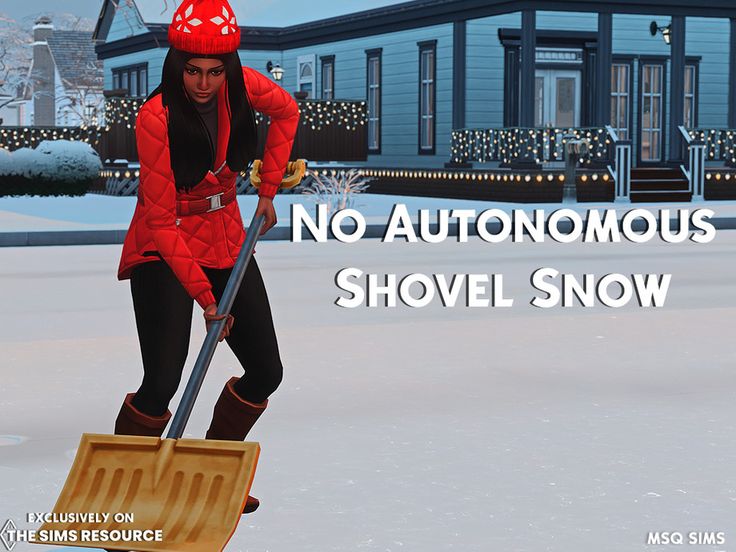 a woman is shoveling snow in front of a house with the words, no autonomous shovel snow