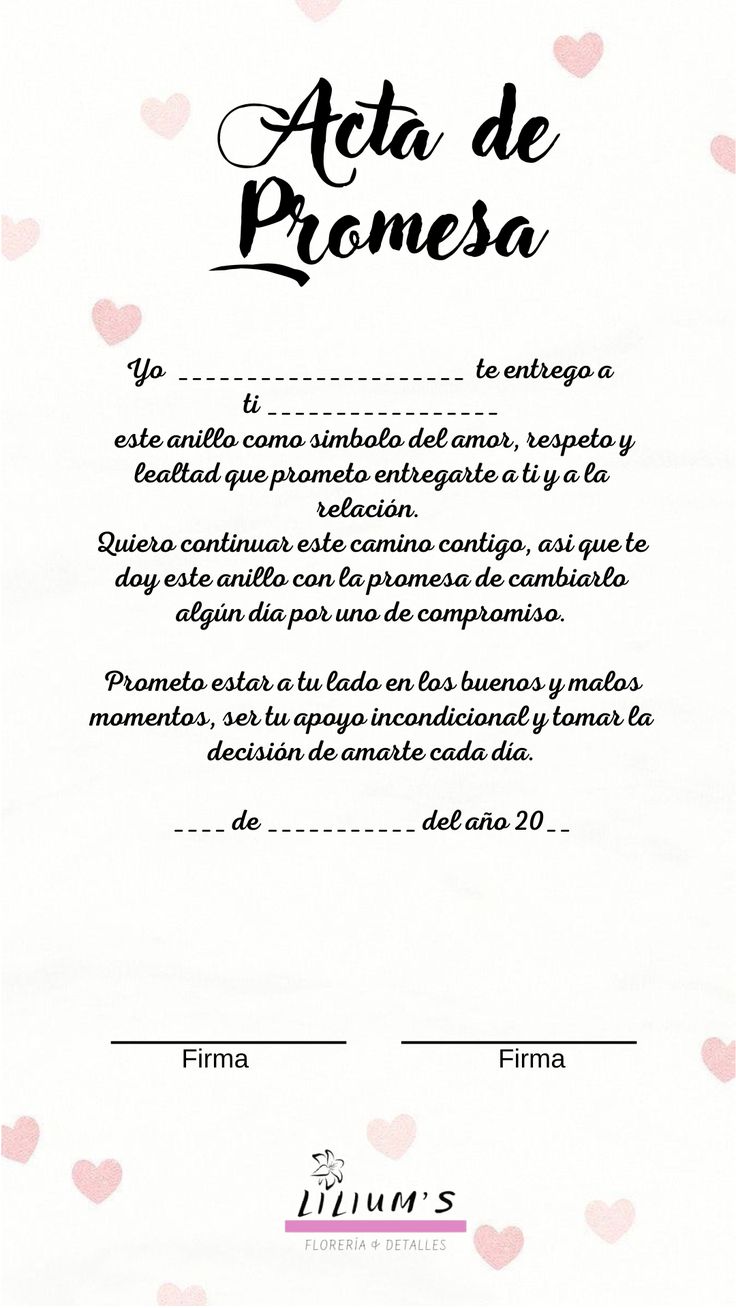 a certificate with hearts on it and the words acta de promsa written in spanish