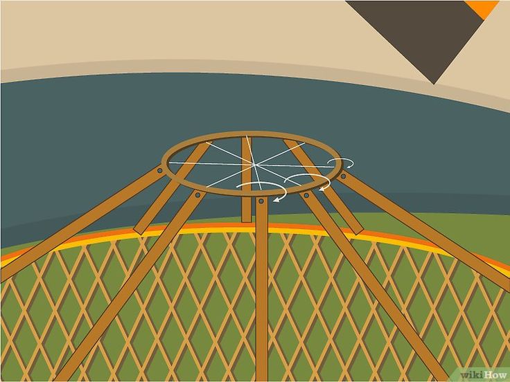 a drawing of a circular wooden structure in the middle of a field