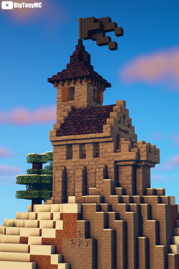 a very tall building with a tower on top of it's side in minecraft