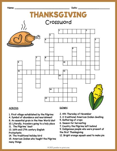 a thanksgiving crossword with a turkey on it