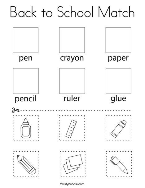 the back to school match worksheet is shown with pictures and words on it