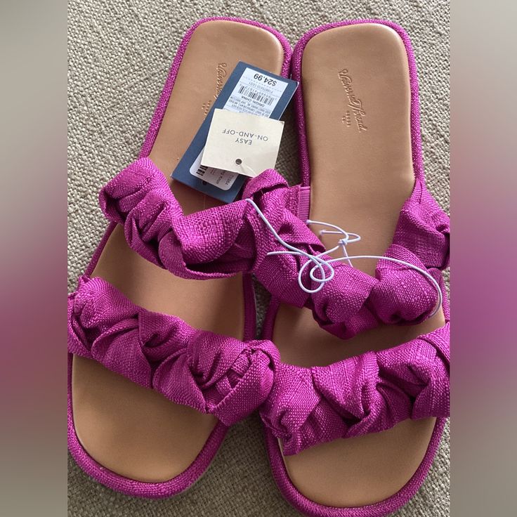 Double Strap Magenta Sandal Casual Purple Sandals For Spring, Purple Cushioned Slip-on Sandals, Purple Open Toe Flip Flops For Vacation, Vacation Sandals With Cushioned Footbed In Purple, Purple Summer Sandals For The Beach, Purple Sandals For Beach In Spring, Casual Purple Sandals For Vacation, Purple Summer Beach Sandals, Purple Slip-on Beach Sandals