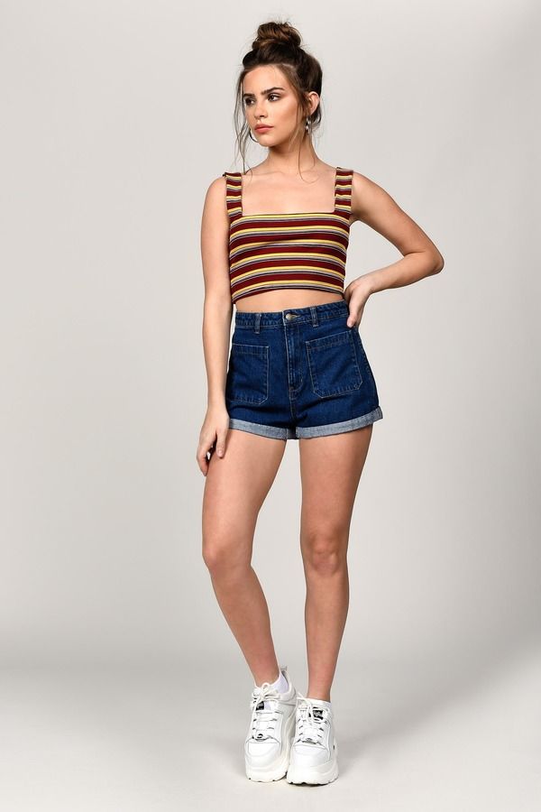 Ribbed Tank High-waisted Cotton Tops For Day Out, High Waist Cotton Tops For Day Out, Trendy Ribbed Short-length Top, Trendy Short Length Ribbed Top, Ribbed Short Length Tops For Spring, Trendy Fitted Short Tank Top, Trendy Short Cotton Tank Top, Trendy Cotton Short Tank Top, Trendy Cotton Crop Tank Top