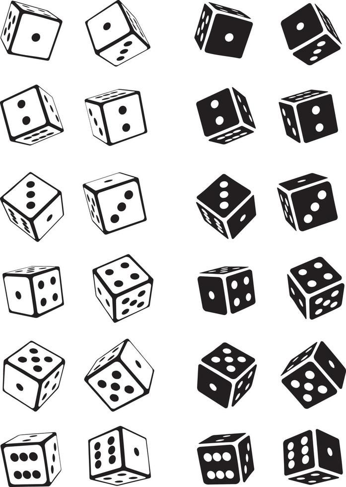 black and white drawing of dices on a white background