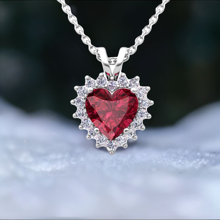 Garnet and Diamond Necklace in Gold Red Heart Cut Diamond Necklace, Cubic Zirconia Heart Necklace With Gemstone For Valentine's Day, Heart Necklace With Cubic Zirconia For Valentine's Day, Valentine's Day Heart Necklace With Cubic Zirconia Gemstone, Red Diamond Heart Pendant Jewelry, Red Heart Cut Diamond Accented Jewelry, Diamond Heart Cut Gemstone Necklace, Red Heart-shaped Diamond Necklace, Red Heart Cut Diamond Accent Jewelry