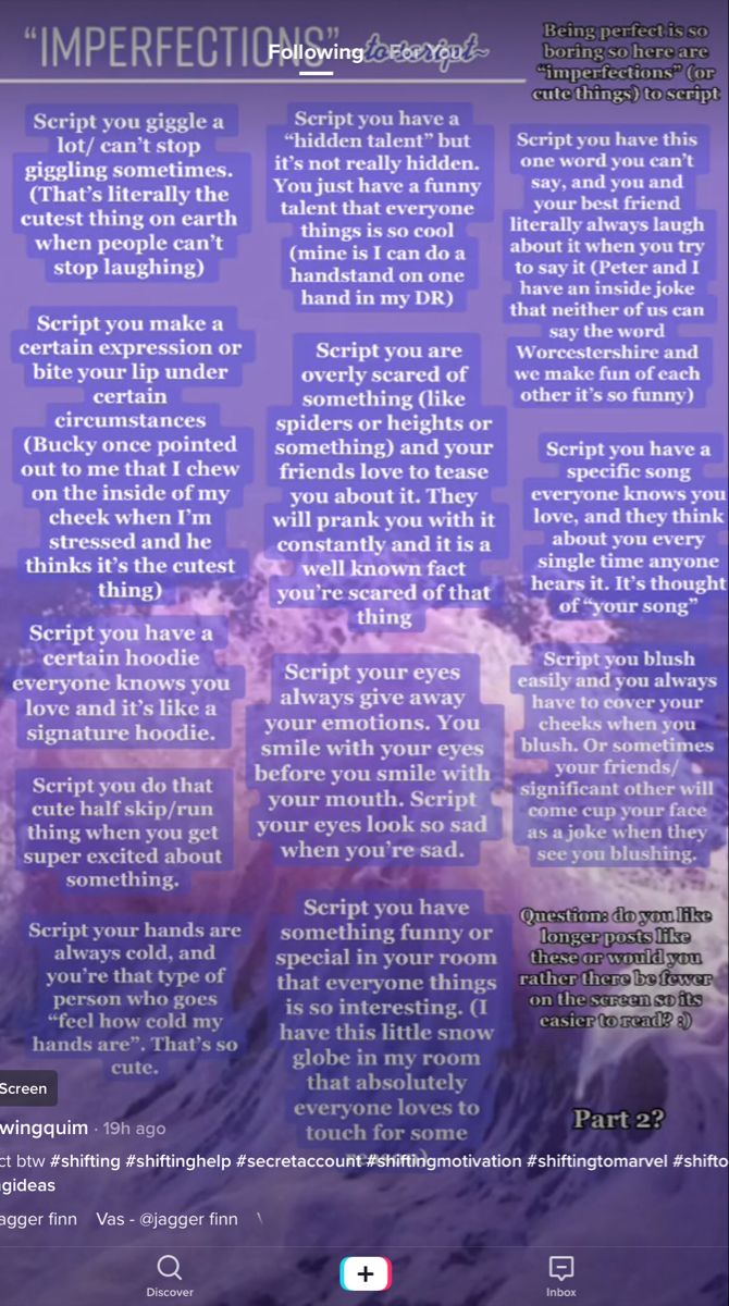 an image of the back cover of imperfectection, with words in purple and blue