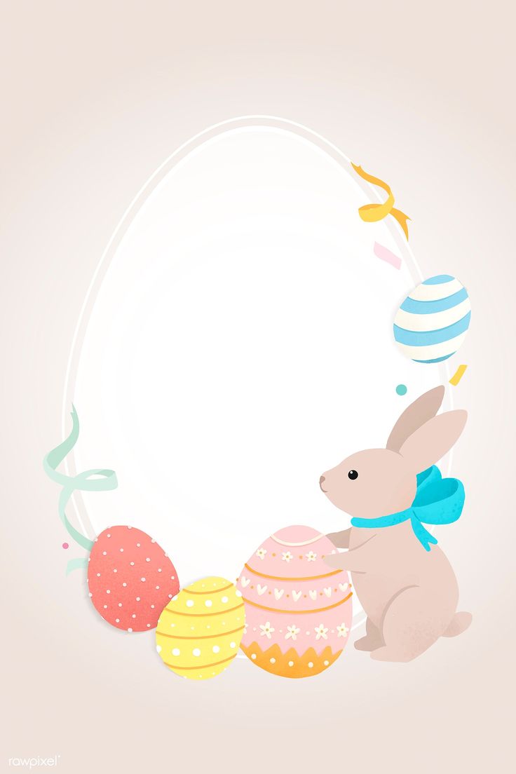 an easter bunny with eggs and streamers in the shape of a circle on a pink background