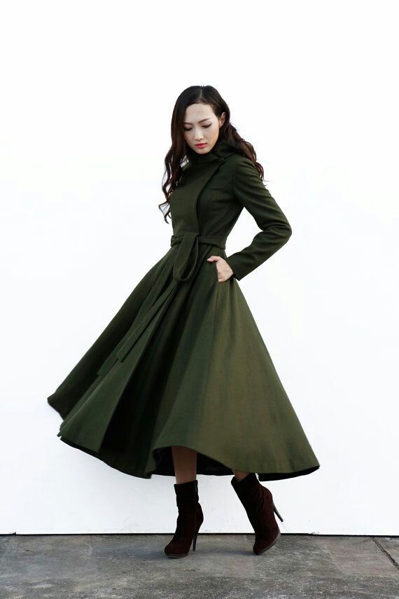 Green Long Wool Winter Coat, Green Long Wool Coat For Winter, Green Wool Coat For Winter, Chic Green Wool Coat For Winter, Chic Long Green Wool Coat, Chic Green Long Wool Coat, Chic Green Pea Coat For Winter, Green Fitted Wool Coat For Winter, Green Single-breasted Wool Coat For Winter