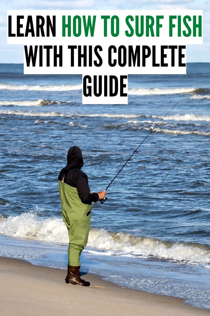 a person fishing on the beach with text overlay that reads learn how to surf fish with this complete guide