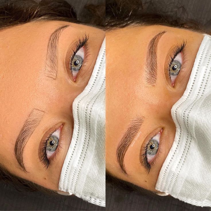 Micro Bladed Eyebrows Before And After, Light Brown Microblading Eyebrows, Thick Brows Aesthetic, Eyebrow Botox Lift, Eyebrow Shaping Microblading, Combination Brows Microblading, Combo Brows Before And After, S Shaped Eyebrows, Henna Eyebrows Before And After