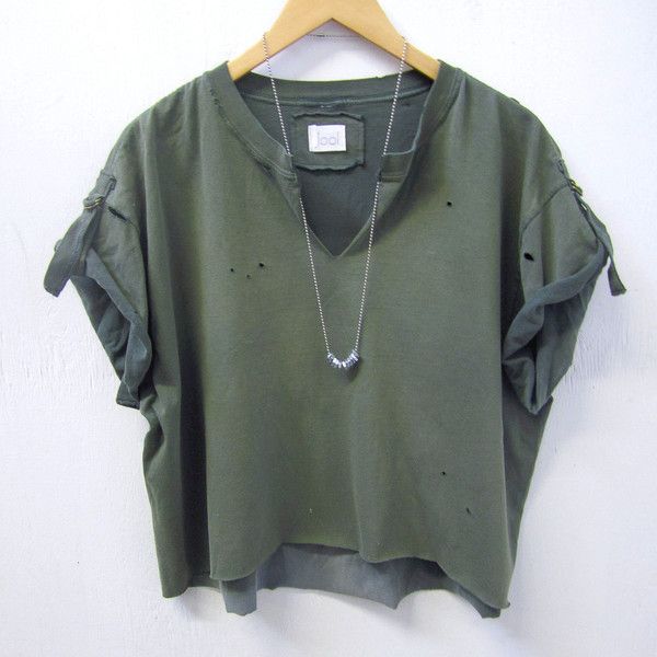 UPCYCLED Bleached Top. Distressed Vintage T-Shirt. Army Green Crop... ($48) ❤ liked on Polyvore featuring tops, shirts, crop top, olive crop top, distressed shirt, ripped shirt and sleeve shirt Clothes Recycling, Bleached Top, Ripped Shirts, Ripped Tshirt, Olive Green Shirt, Shirts Oversized, Distressed Shirt, Bleach T Shirts, Vintage Crop Tops