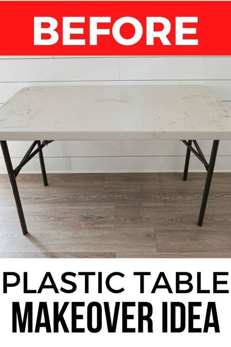 a white table with black legs and the words plastic table makeover idea on it