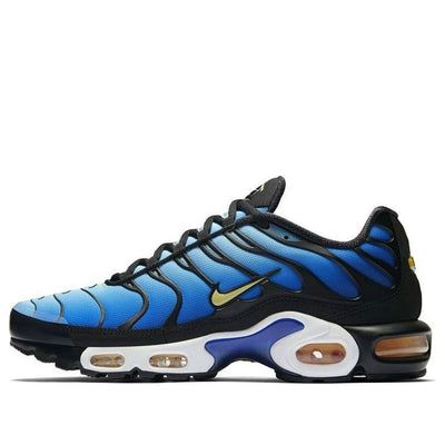 Nike Air Max Plus OG - The Nike Air Max Plus OG is a special edition sneaker released to celebrate the 20th anniversary of the Air Max Plus. The sneaker features a mesh upper in a Hyper Blue color scheme with wavy black TPU overlays. The sneaker also boasts an elasticated lacing system for an adaptive fit, a padded tongue for comfort, suede and leather details along the mudguard and heel, and an Air Max unit in the midsole for responsive cushioning. This sneaker is a must-have for any Nike fan, and is sure to turn heads when you step out in them. (SNKR/Retro/Air Cushion) Nike Custom Sneakers With Air Cushioning For Jogging, Dynamic Blue Mesh Sneakers, Blue Custom Sneakers With Air Cushioning For Jogging, Blue Custom Sneakers With Air Cushioning For Sports, Nike Custom Breathable Sneakers For Training, Custom Mesh Sneakers With Air Max Cushioning For Sports, Blue Low-top Running Shoes, Blue Low-top Sportswear Running Shoes, Blue Mesh Running Sneakers