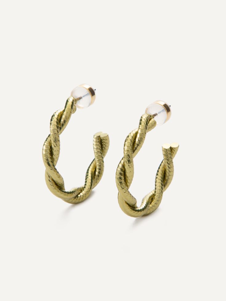 Twisted rope textured earring hoops. Earring Hoops, Trending Necklaces, Accessories Rings, Brass Finish, Ring Bracelet, Anklets, Cuff Bracelets, Ear Cuff, 18k Gold