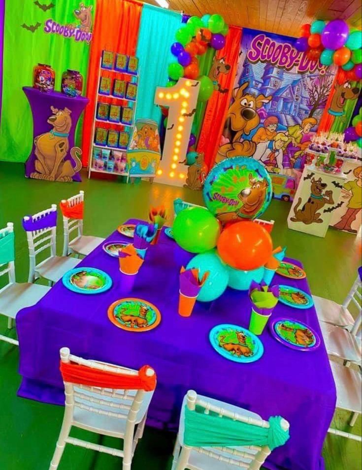 there is a table set up for a children's birthday party