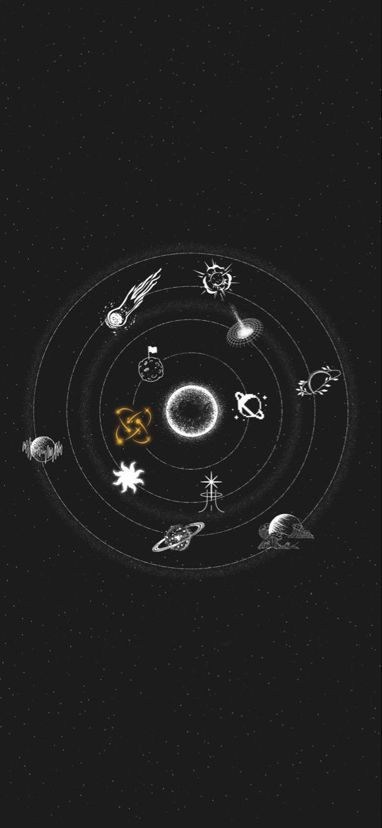 an image of the solar system with all its planets and stars around it on a black background