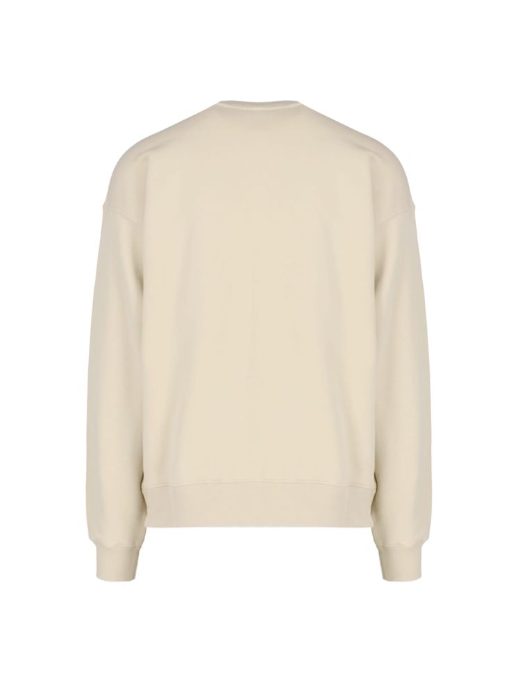 Off-White logo crewneck sweatshirt in beige cotton with ribbed knit, black logo print on the front, straight hem. Composition: 100% Cotton Oversized Crew Neck Sweater With Logo, Oversized Crew Neck Sweater With Logo Detail, Classic Cotton Sweatshirt With Logo, Cotton Sweater With Logo Detail Relaxed Fit, Relaxed Fit Cotton Sweater With Logo Detail, Relaxed Fit Long Sleeve Sweater With Logo Detail, Relaxed Fit Long Sleeve Sweater With Logo, Classic Crew Neck Sweatshirt With Logo Print, Classic Relaxed Fit Logo Print Sweater