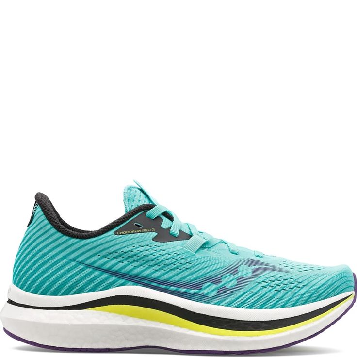 a women's running shoe in blue and yellow