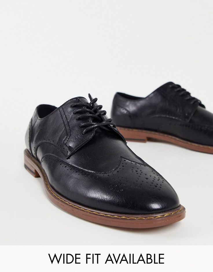 Brogues by ASOS DESIGN Effort: made Brogue detailing Lace-up fastening Almond toe Flat sole Glass Menagerie, Leather Trend, Event Outfit, Brogue Shoes, Clothing Design, Black Faux Leather, Boat Shoes, Dress Shoes Men, Oxford Shoes