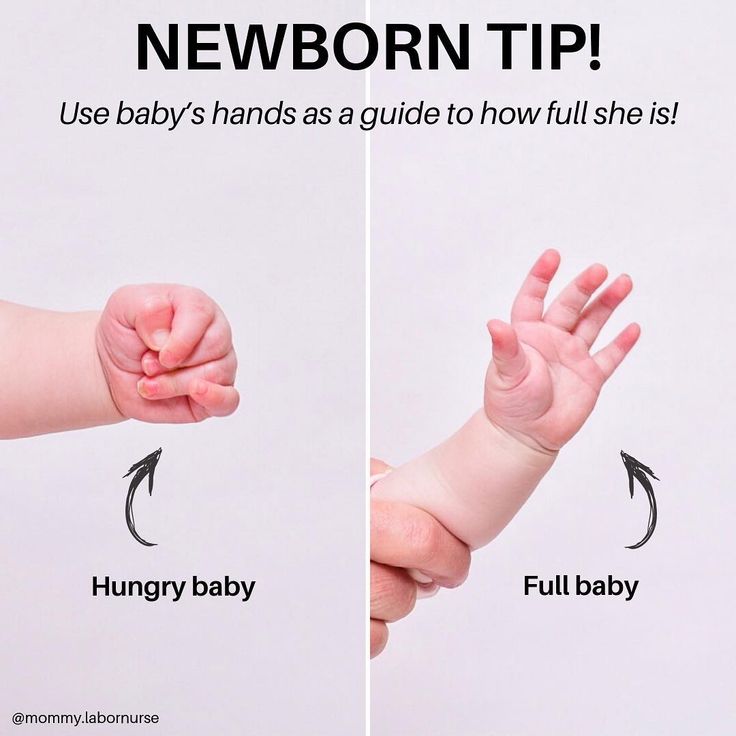 two images with the words newborn tip and baby's hands as guide to how full she is