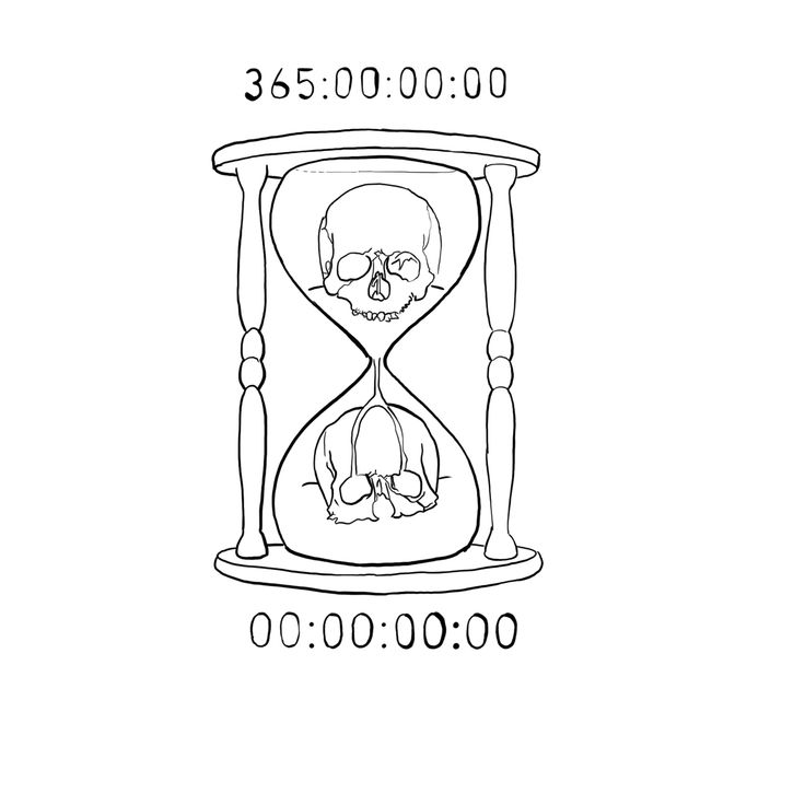 a drawing of an hourglass with a skull in it and numbers on the side