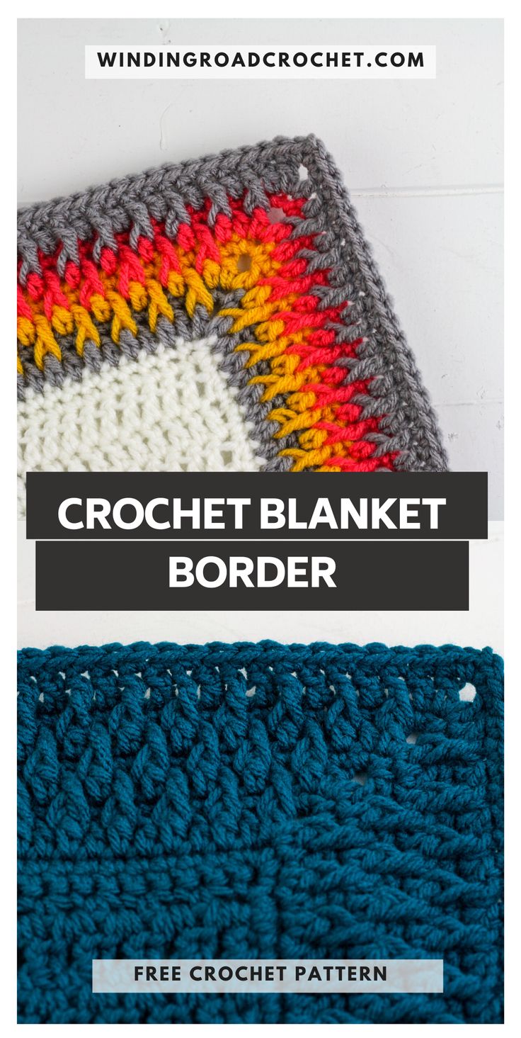 the crochet blanket border is shown in two different colors