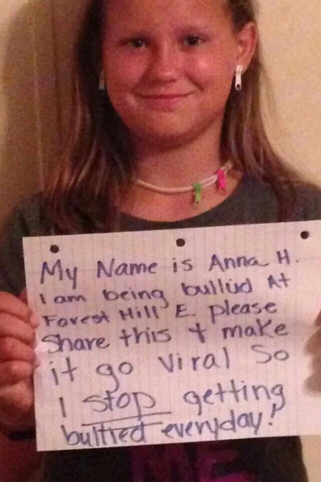 I hate bullying! To Anna: Dont worry keep your head up high because we're all here for you! If that bully says that he/she has a group of friends that can beat you up, say that you have an army of people behind you! Including me! :) Faith In Humanity Restored, Humanity Restored, Gives Me Hope, You Are Loved, Love And Support, Stop It, Faith In Humanity, I Care, Timeline Photos