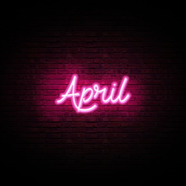 a neon sign that reads,'april'on a brick wall in the dark