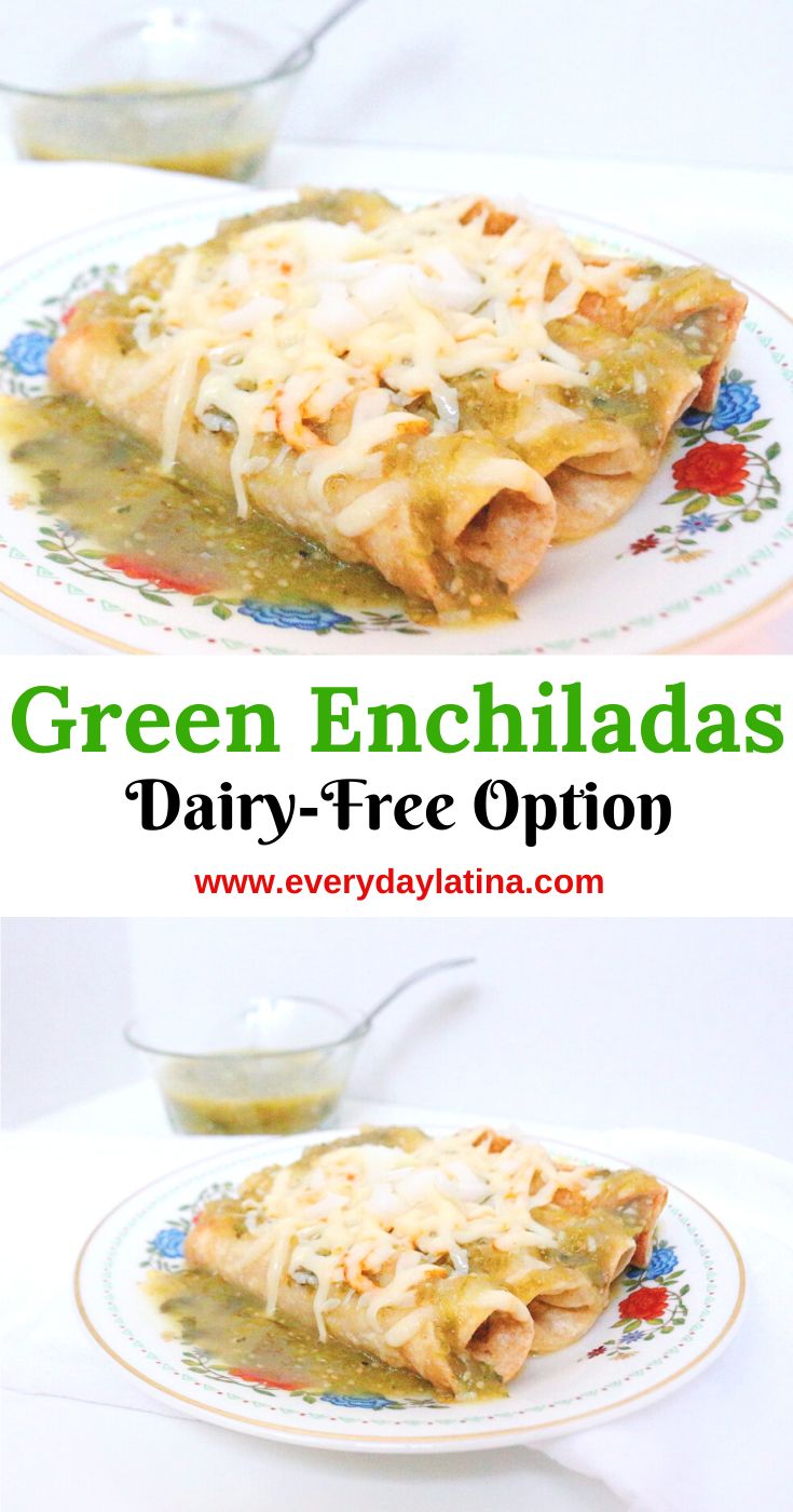 green enchiladas with cheese and sauce on top