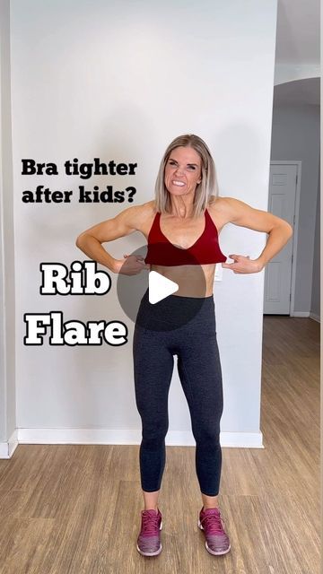 a woman standing in front of a wall with the words bra tighter after kids?